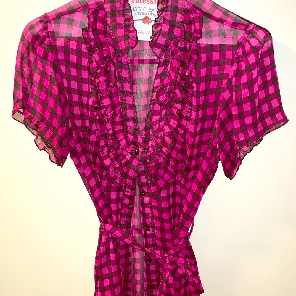 Fuchsia button up belted blouse